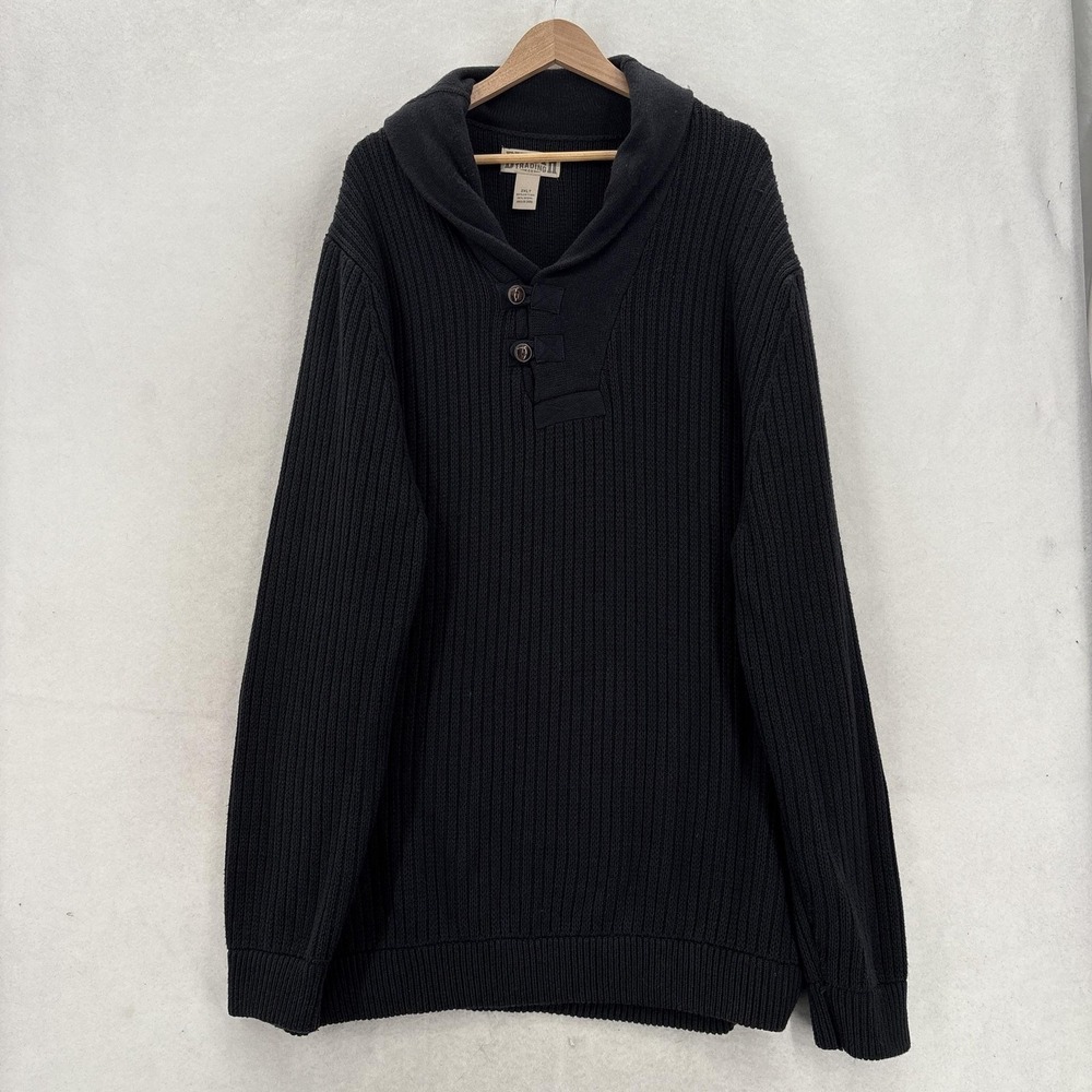 Duluth Infantry Wool High Neck Sweater Mens 2XLT Black Cotton Wool Henley Knit